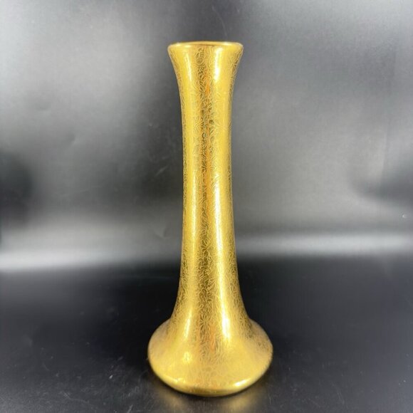 Wheeling Decorating Co Gold Porcelain Vase Floral Textured Pattern Vessel VTG - Picture 10 of 11